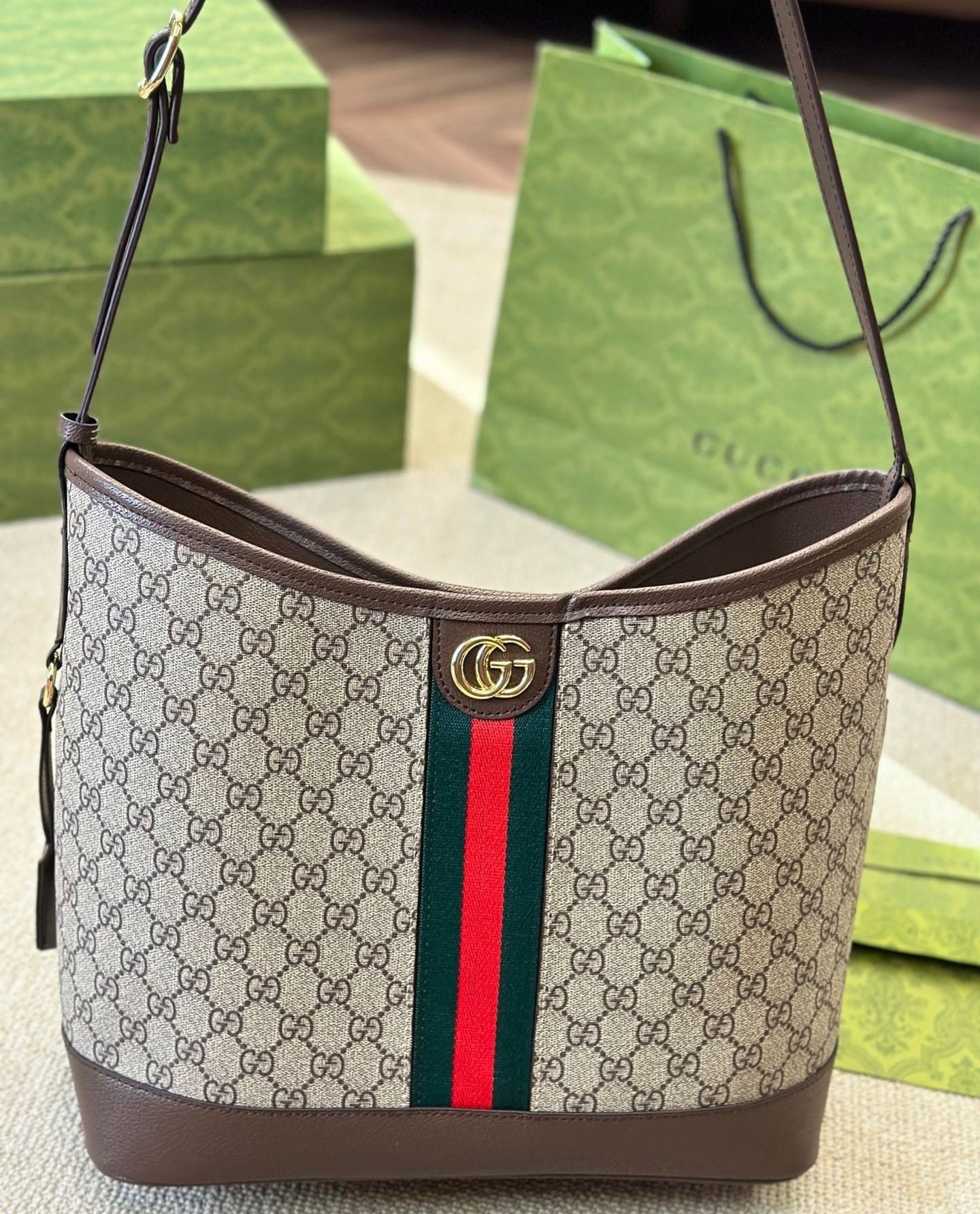 Gvc*1 Ophidia Gg Small Shoulder Bag ‎Beige And Ebony 28Cm 781402 96Iwg 8745