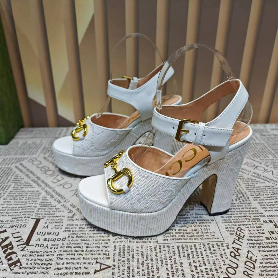 Gvc*1 Horsebit Platform Sandal Gg Embellished ‎White