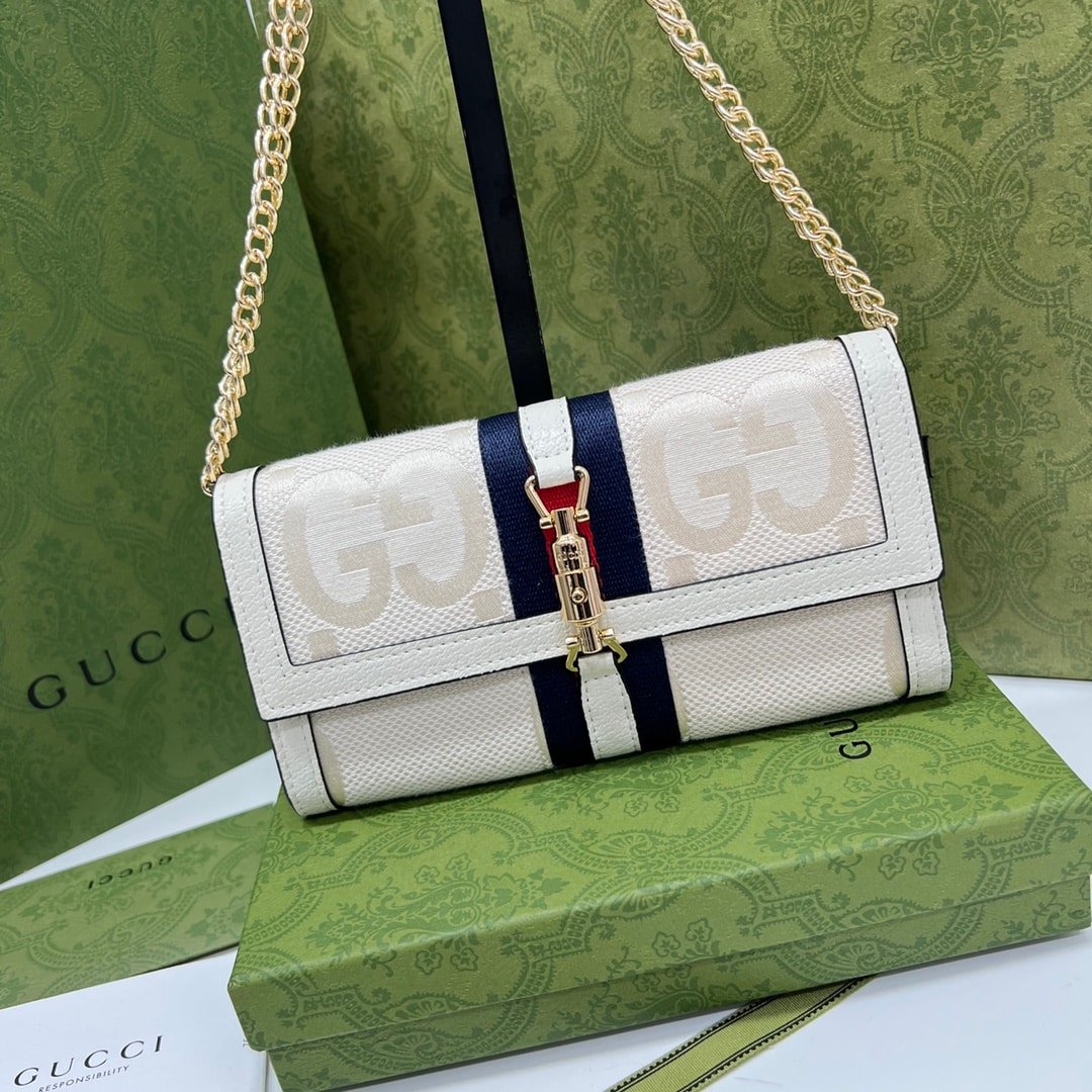 Gvc*1 Jackie 1961 Chain Wallet Beige And Ebony Gg 19Cm 652681 Huhhg 8565