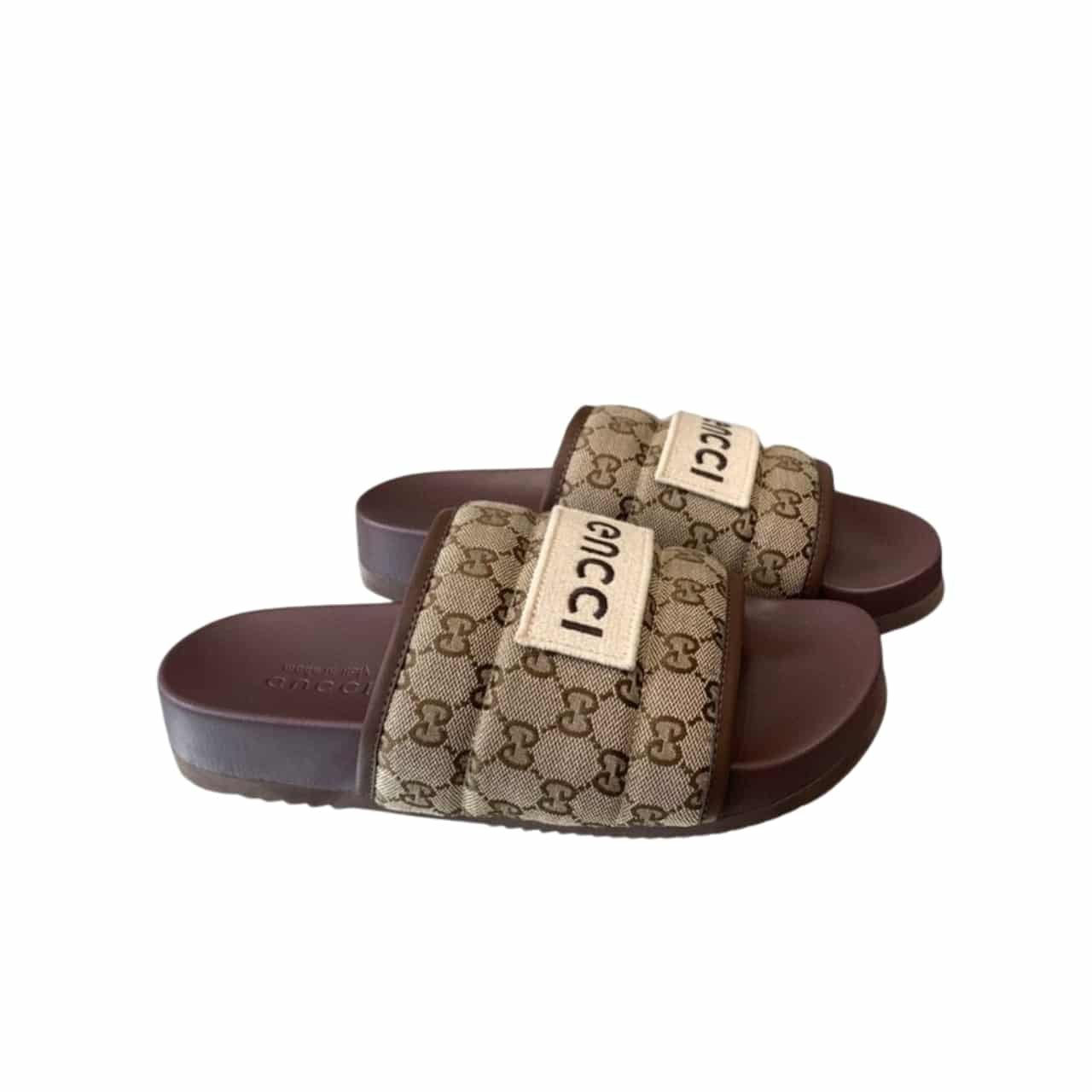 Gvc*1 Gg Horizontal Strap Sandals With Tag In Brown