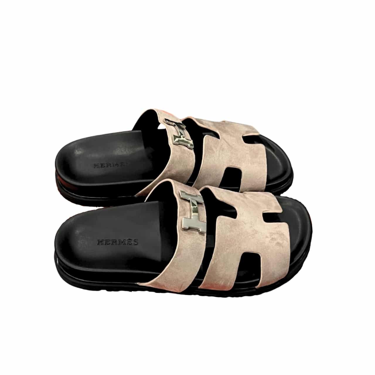 H**me5 Chypre Sandal Suede H Logo Silver Hardware Light Brown