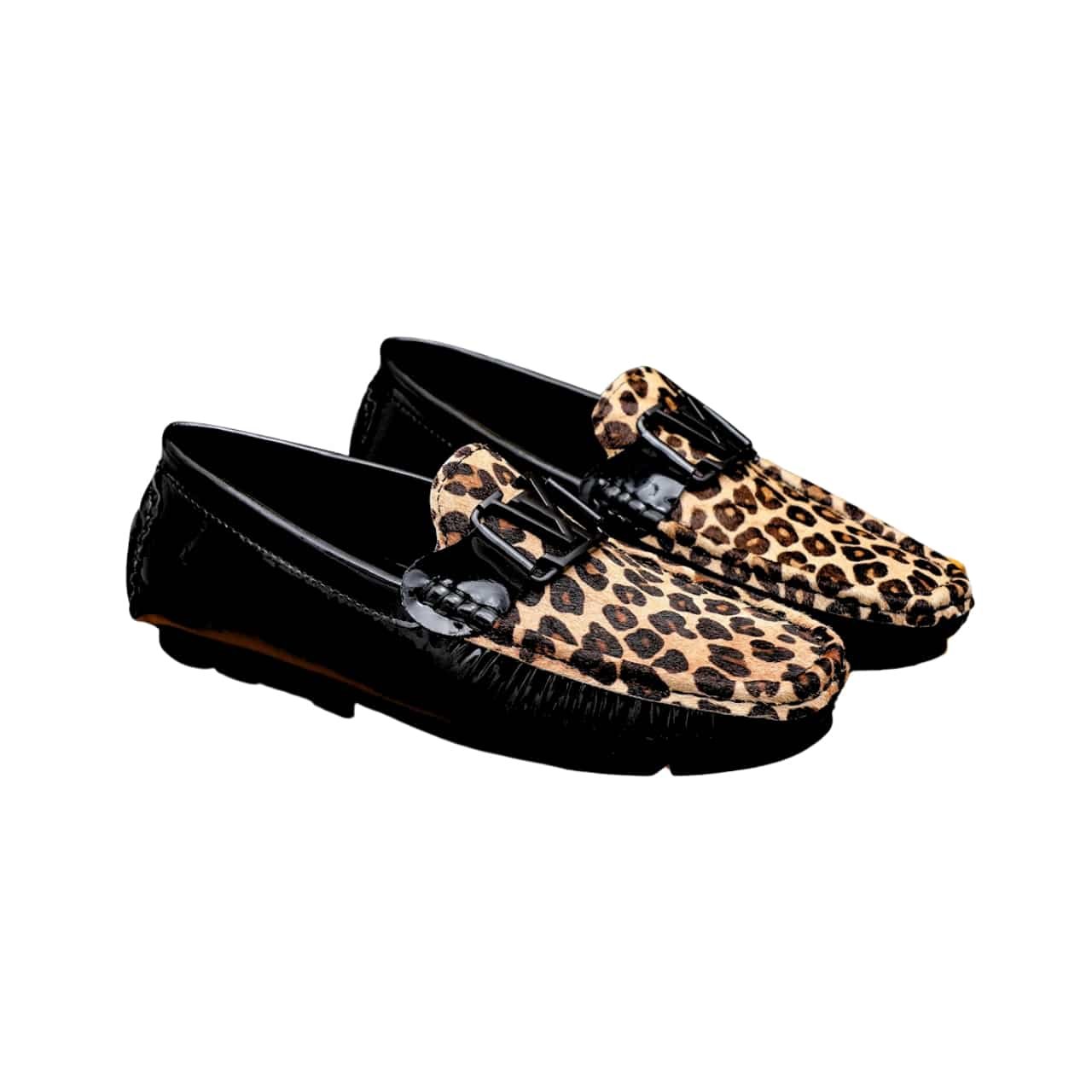 L0vis Vvtt0n Loafer Polish Leather Leopard Pattern In Black