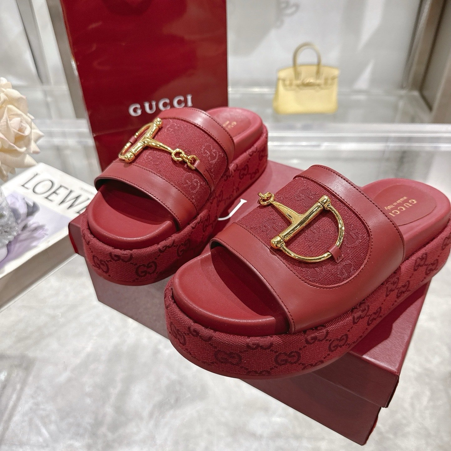 Gvc*1 Women’S Platform Slides With Horsebit Burgundy