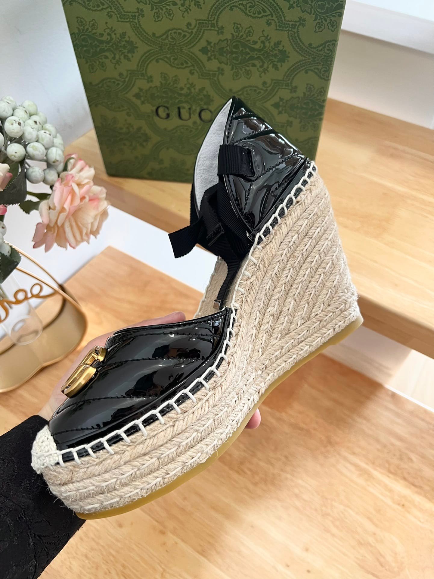 Gvc*1 Leather Platform Espadrille Black 573023 Btmo0 1000
