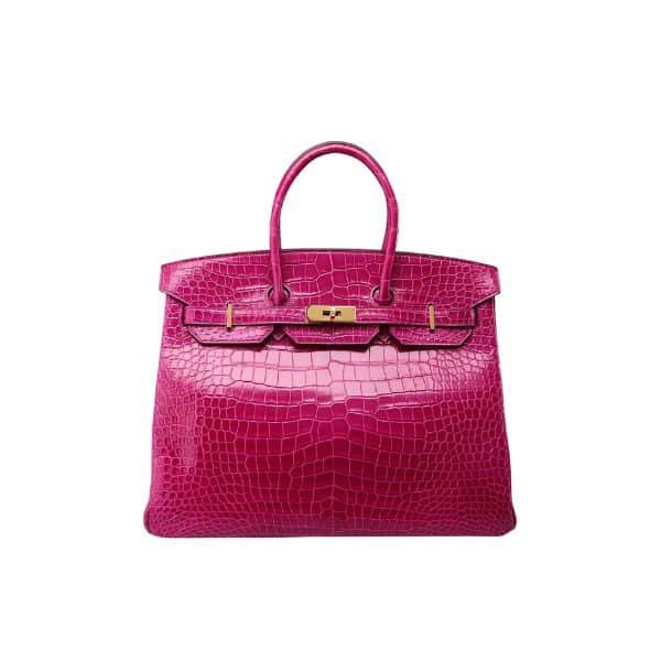 H**me5 Birkin 25 Crocodile Gold-Toned Hardware Dark Pink