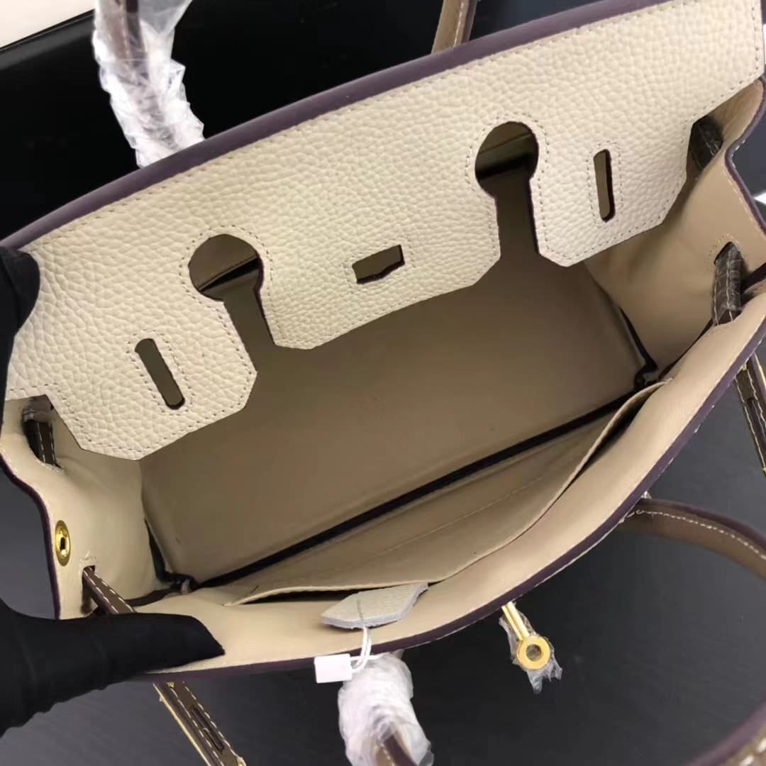 H**me5 Birkin 25 Togo Brushed Leather Gold Hardware Beige Grey 30Cm