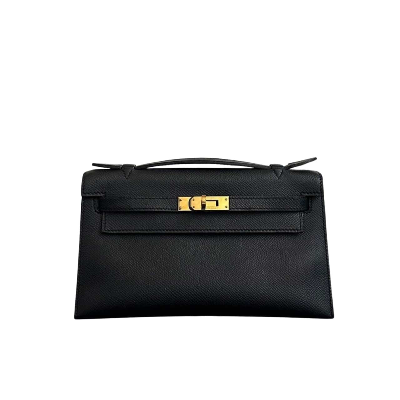 H**me5 Mini Kelly Pochette Gold Toned Hardware Black 22Cm