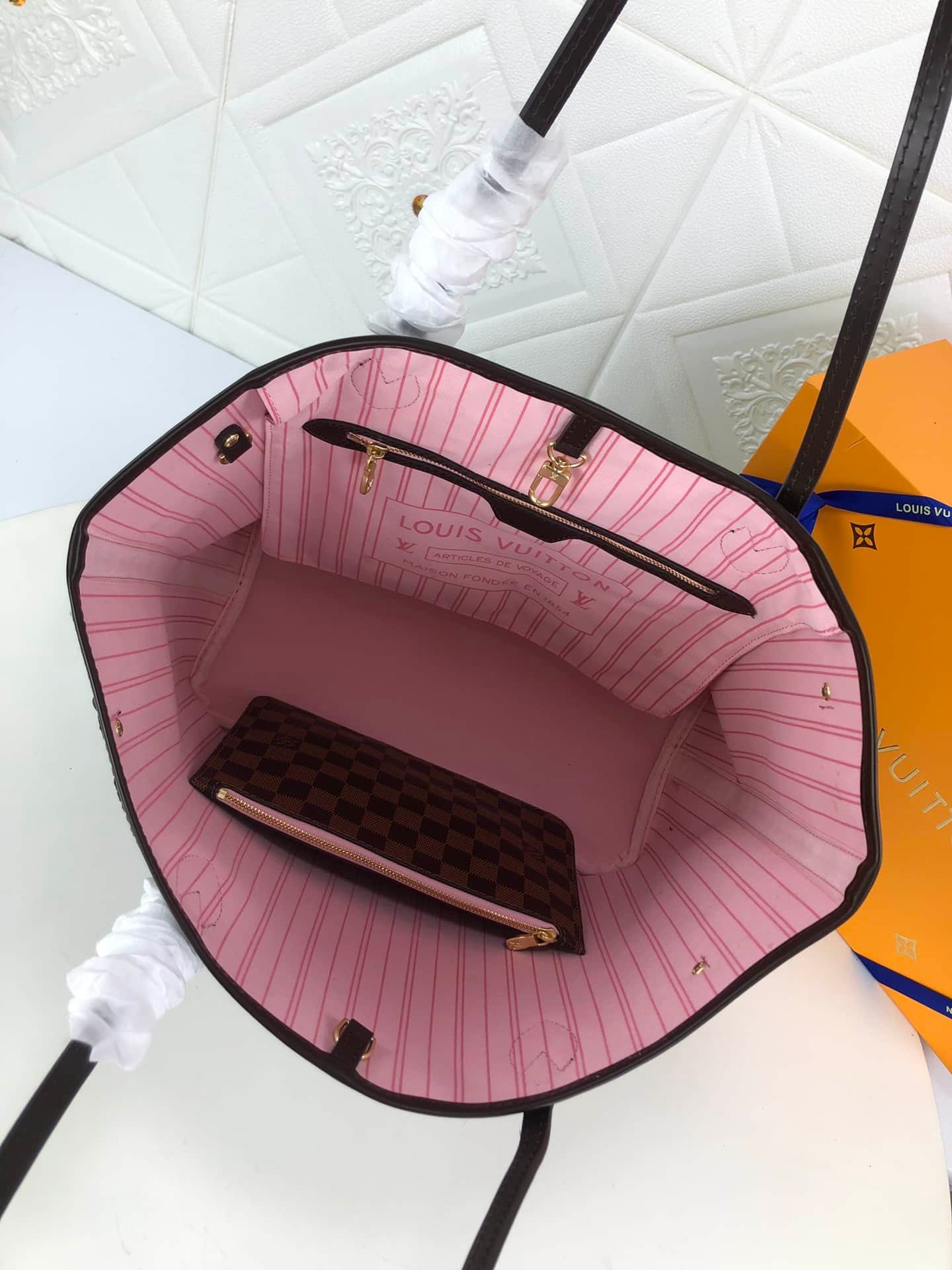 L0vis Vvtt0n Damier Ebene Neverfull Mm Brown And Light Pink 32Cm N41603
