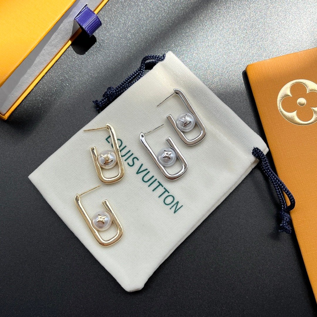 L0vis Vvtt0n My Lv Chain Pearls Earrings Gold M01451