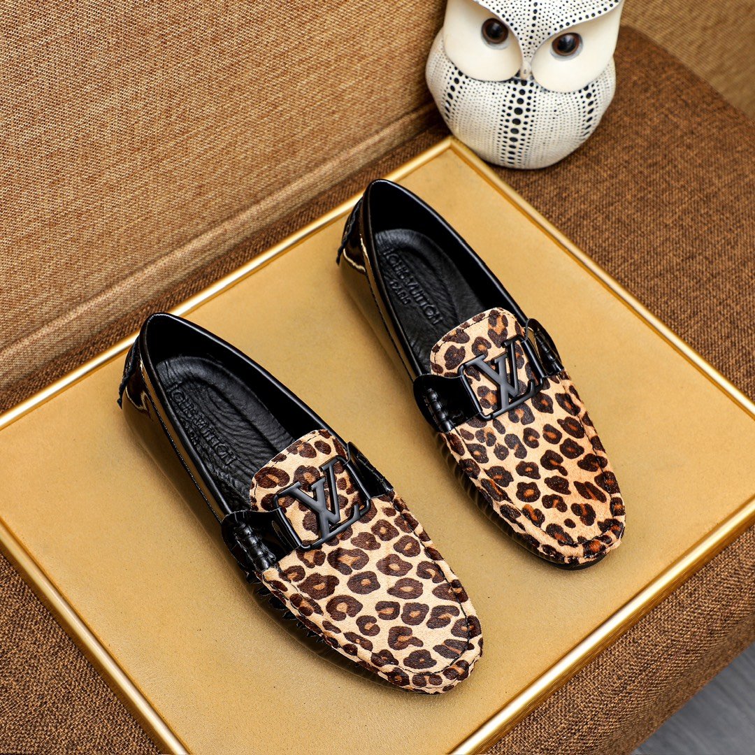 L0vis Vvtt0n Loafer Polish Leather Leopard Pattern In Black