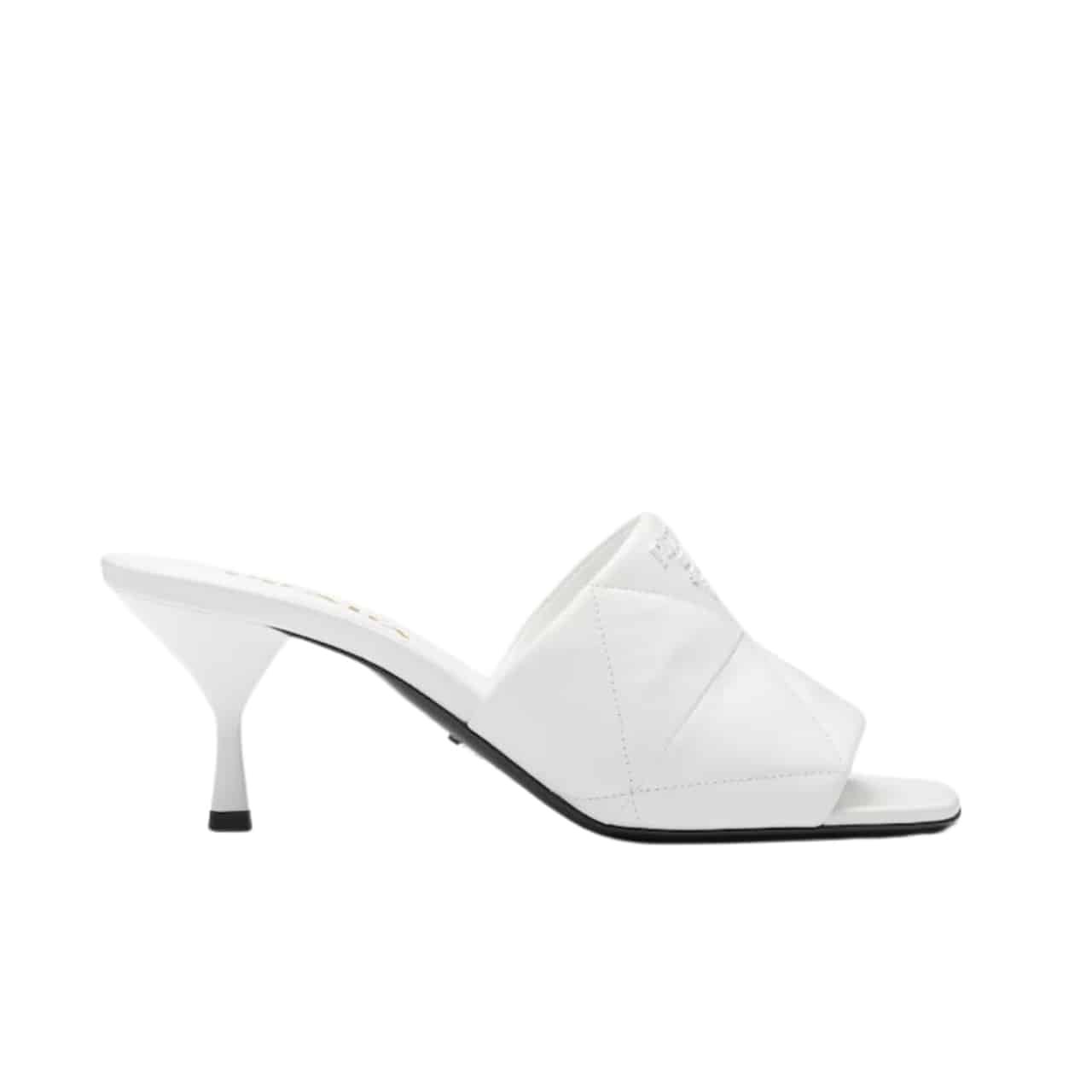 Pra*a Quilted Nappa Leather Heeled Sandals White 1Xx583 038 F0009 F B065