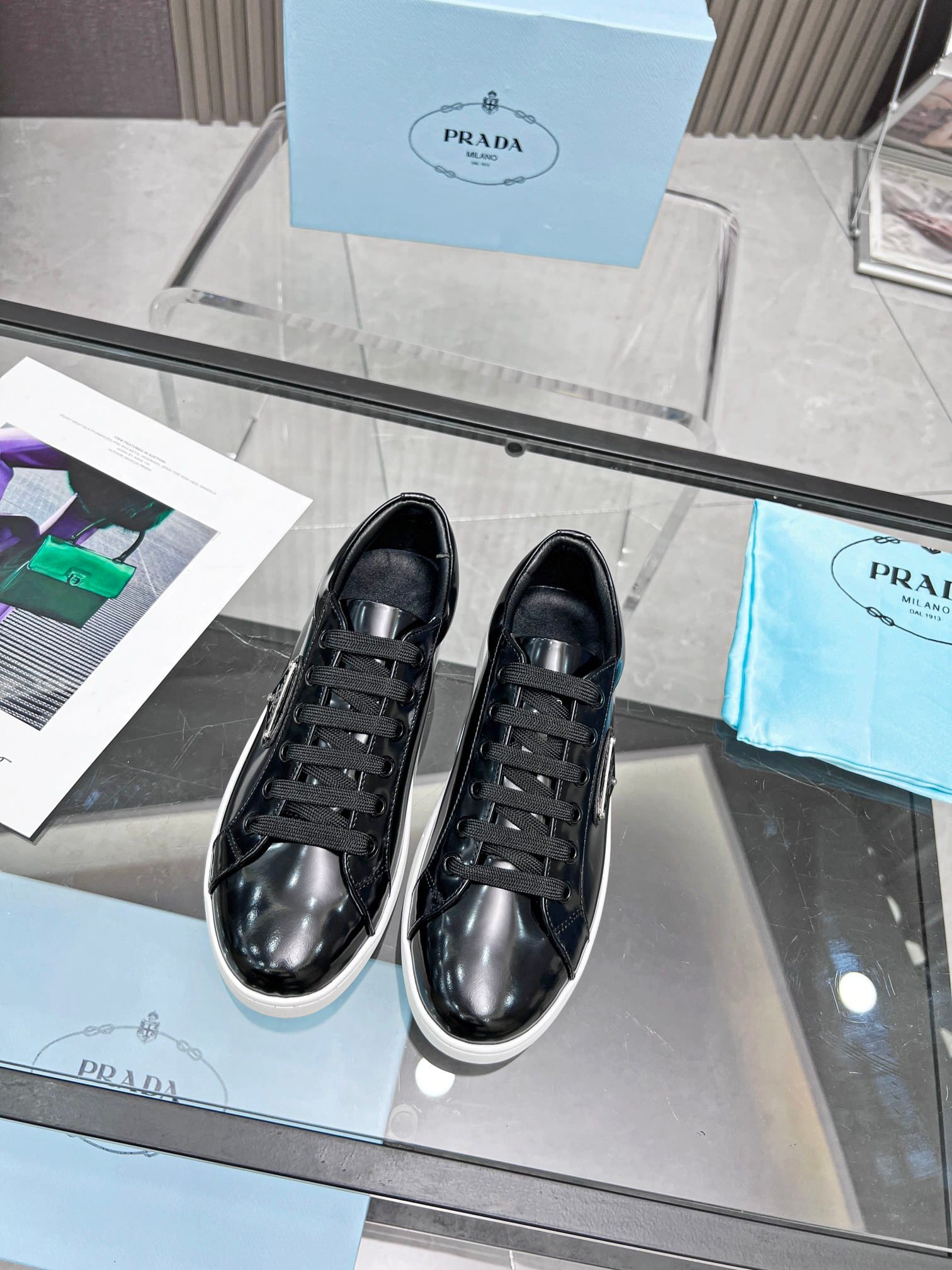 Pra*a Downtown Brushed Leather Sneaker In Black 1E904M B4L F0967 F 030