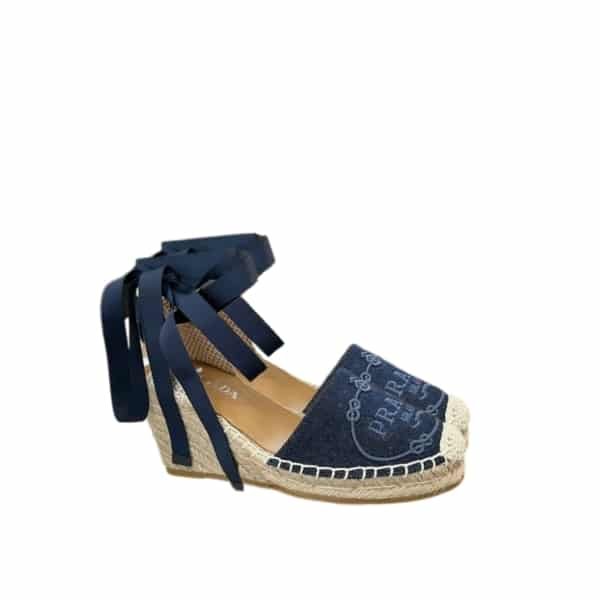 Pra*a Linen Espadrille Wedge Sandals Blue