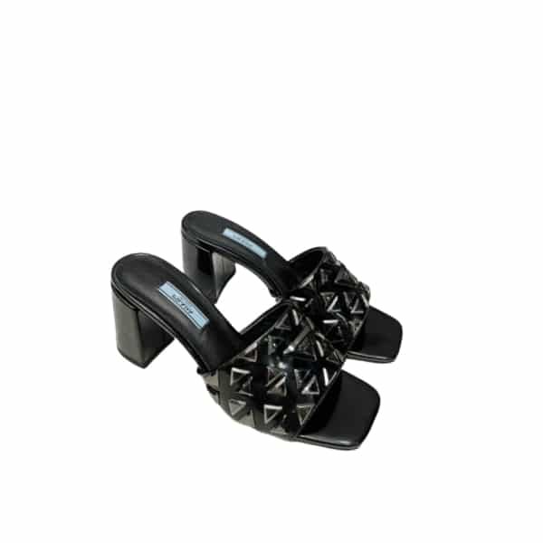 Pra*a Studded Metallic Leather Mules Black