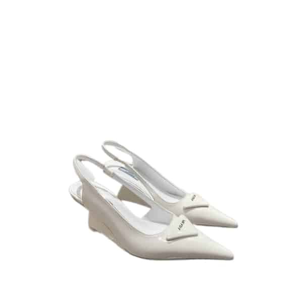 Pra*a Brushed Leather Slingback Pumps White