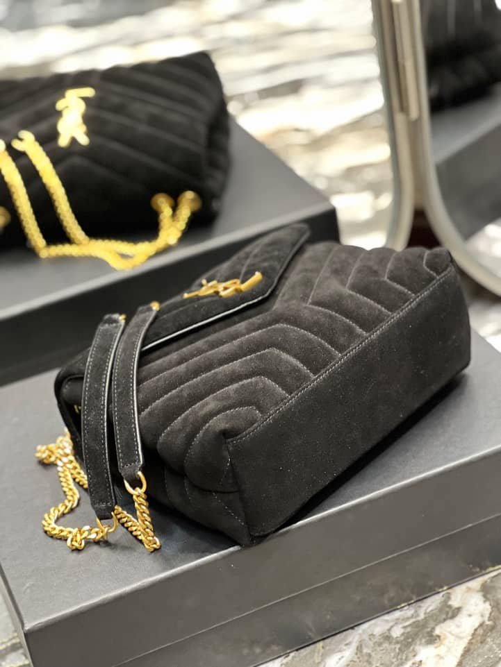 Sa1nt Lau*nt Loulou Small Flap Bag Suede Black 25Cm
