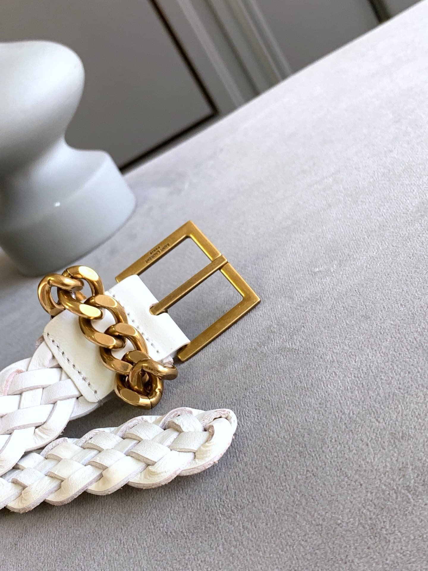Sa1nt Lau*nt Genuine Leather Universal White And Gold Belt