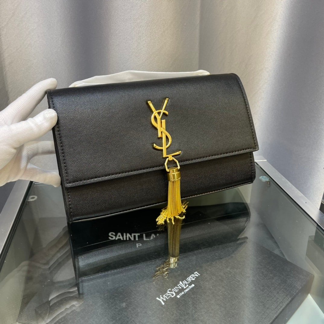 Sa1nt Lau*nt Kate Medium Chain Bag With Tassel In Grain De Poudre Embossed Leather 354119Bow0J1000
