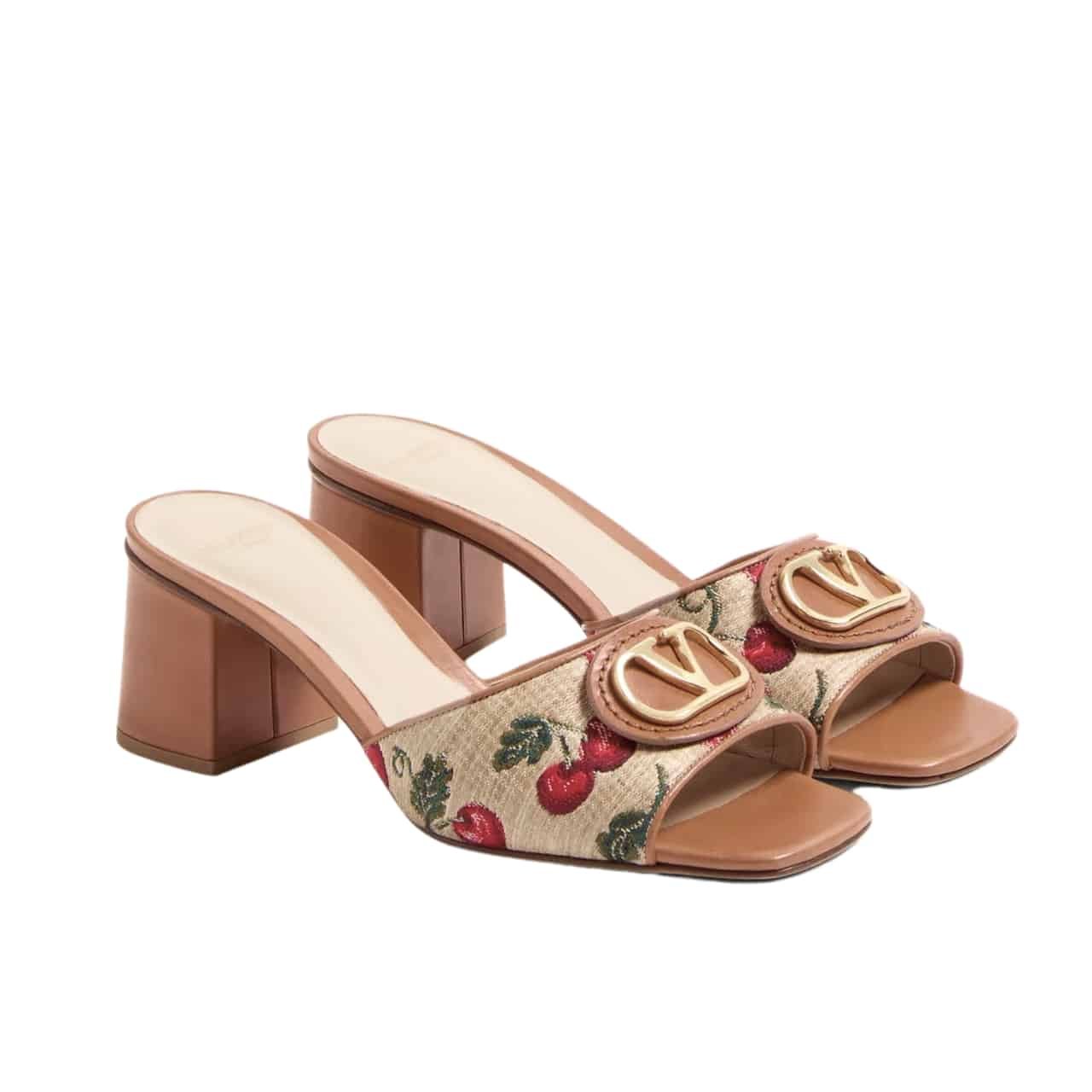 Va1e*ntin0 Vlogo Signature Cherryfic Slide Sandal Natural 6W0S0Mh7Nnx 32H