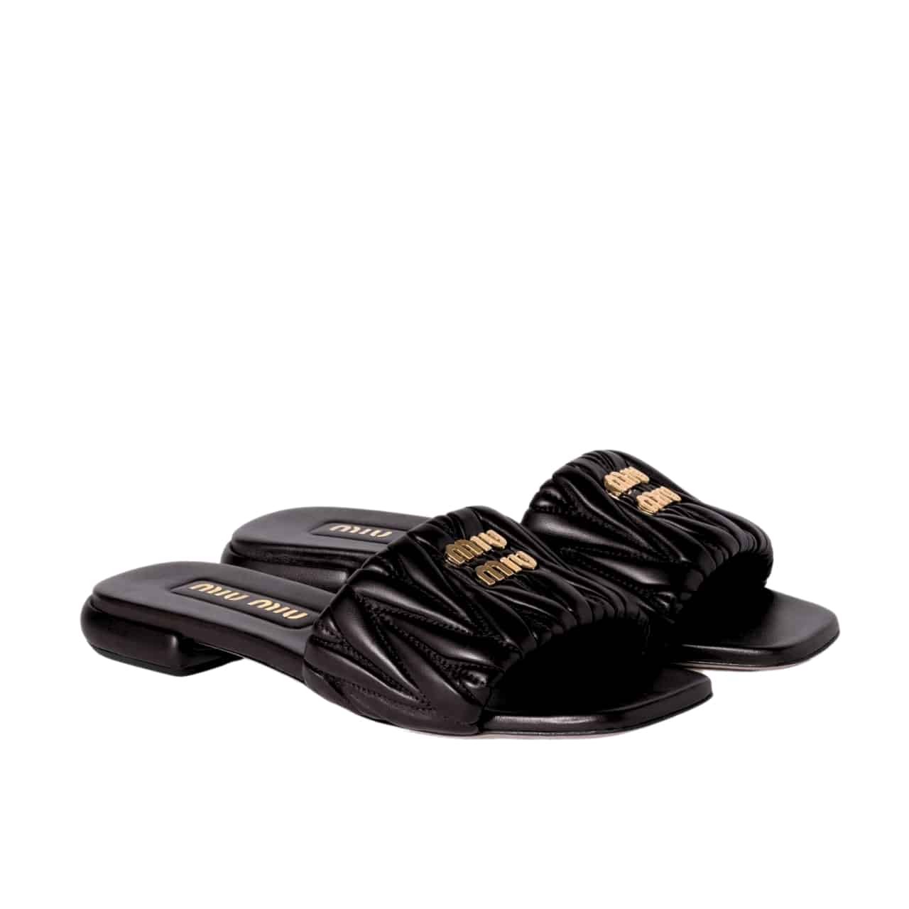 M1um1u Matelassé Nappa Leather Slides Black