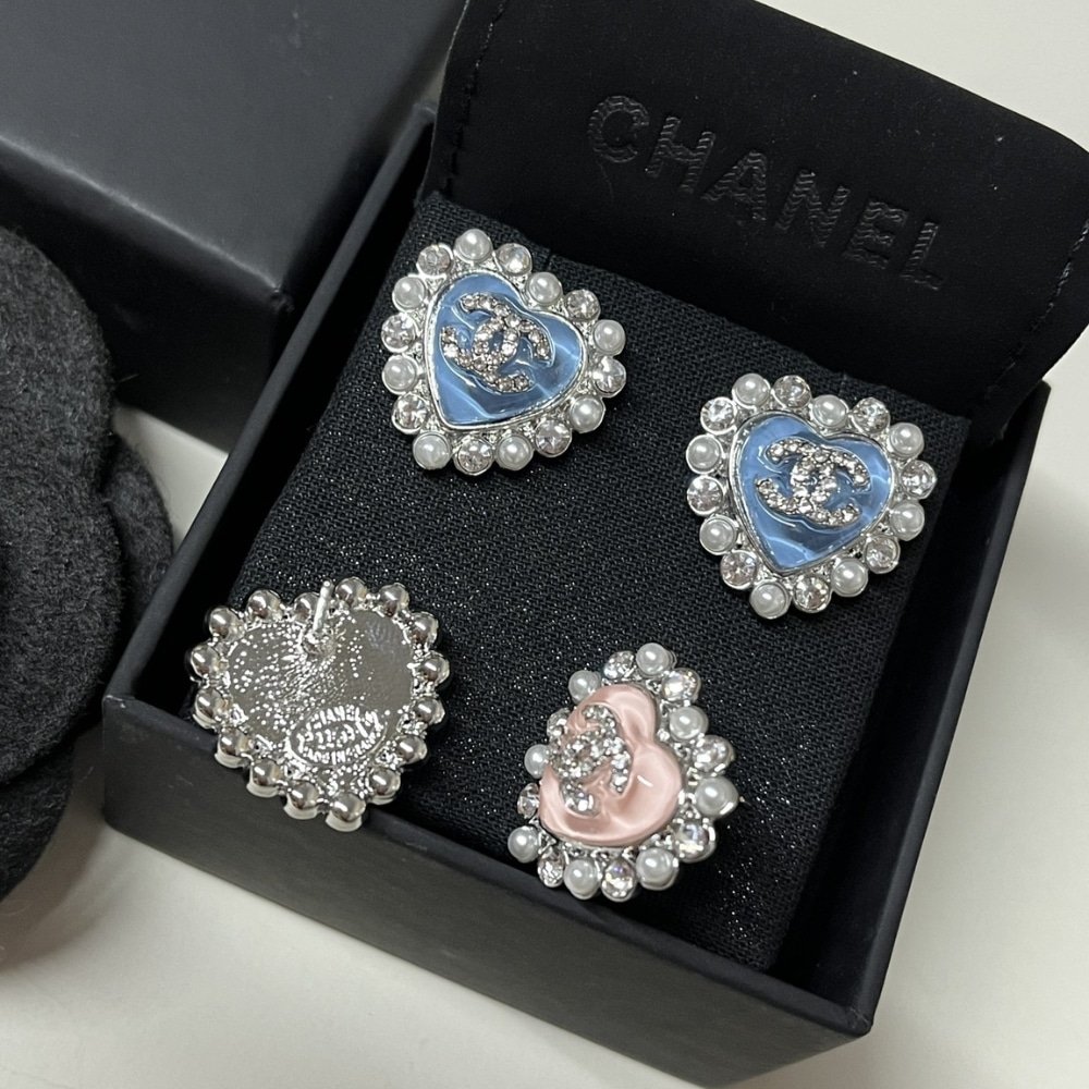 Ch**el Heart Motif And Crystal Earrings In Blue