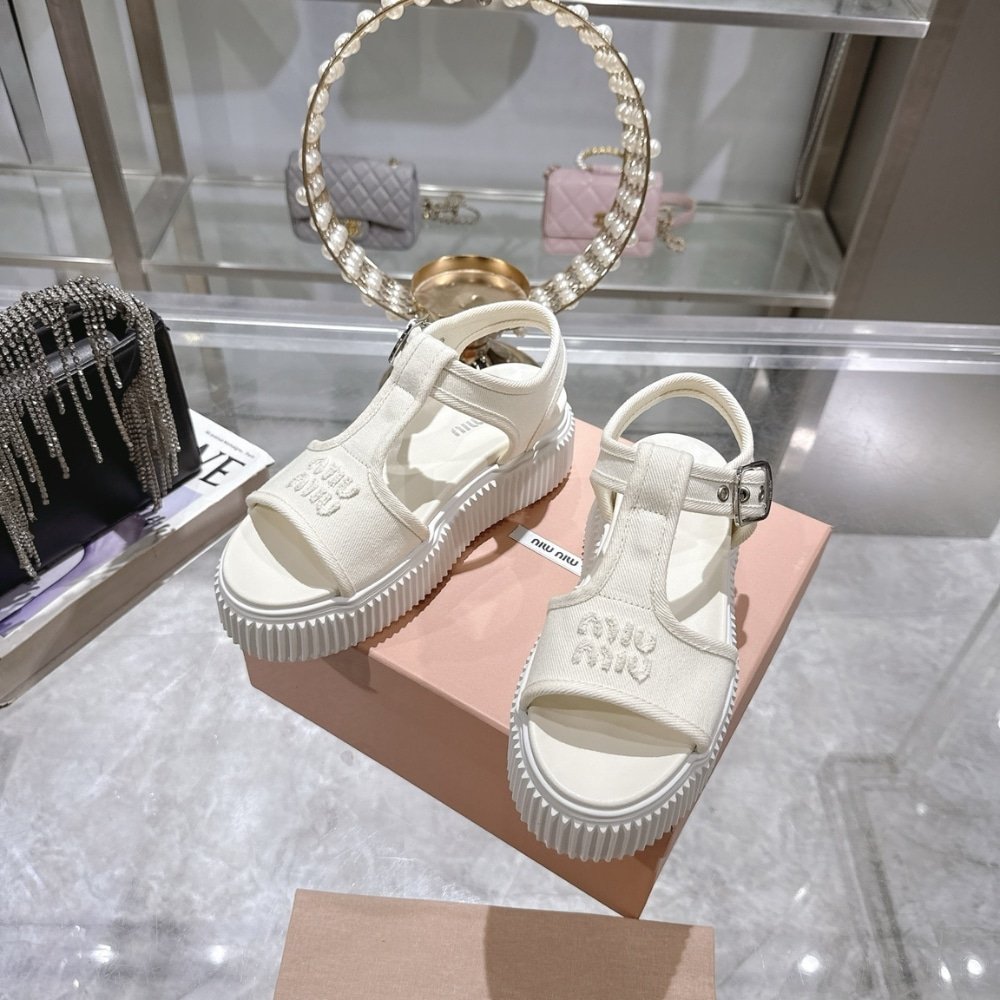 M1um1u Denim Flatform Sandals Ivory 5X402E Csl F0304 F 045