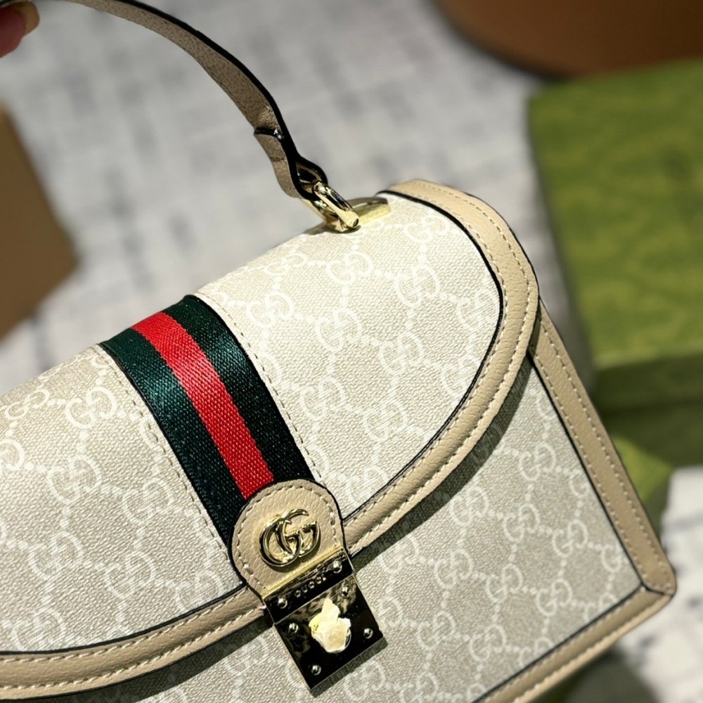 Gvc*1 Ophidia Small Top Handle Bag Beige 25Cm 651055 Uulag 9682