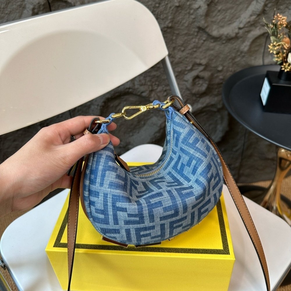 F**di F**digraphy Mini Bag FF Jacquard Fabric Denim Blue 20Cm 8BS081AS3FF1PLN