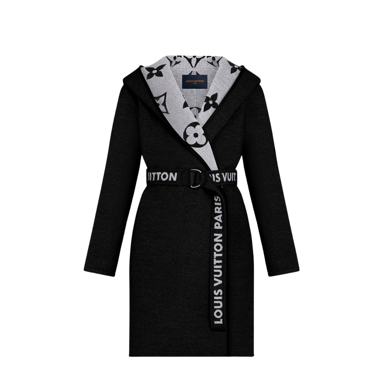 L0vis Vvtt0n Belted Double Sided Hooded Wrap Coat Black And Gray