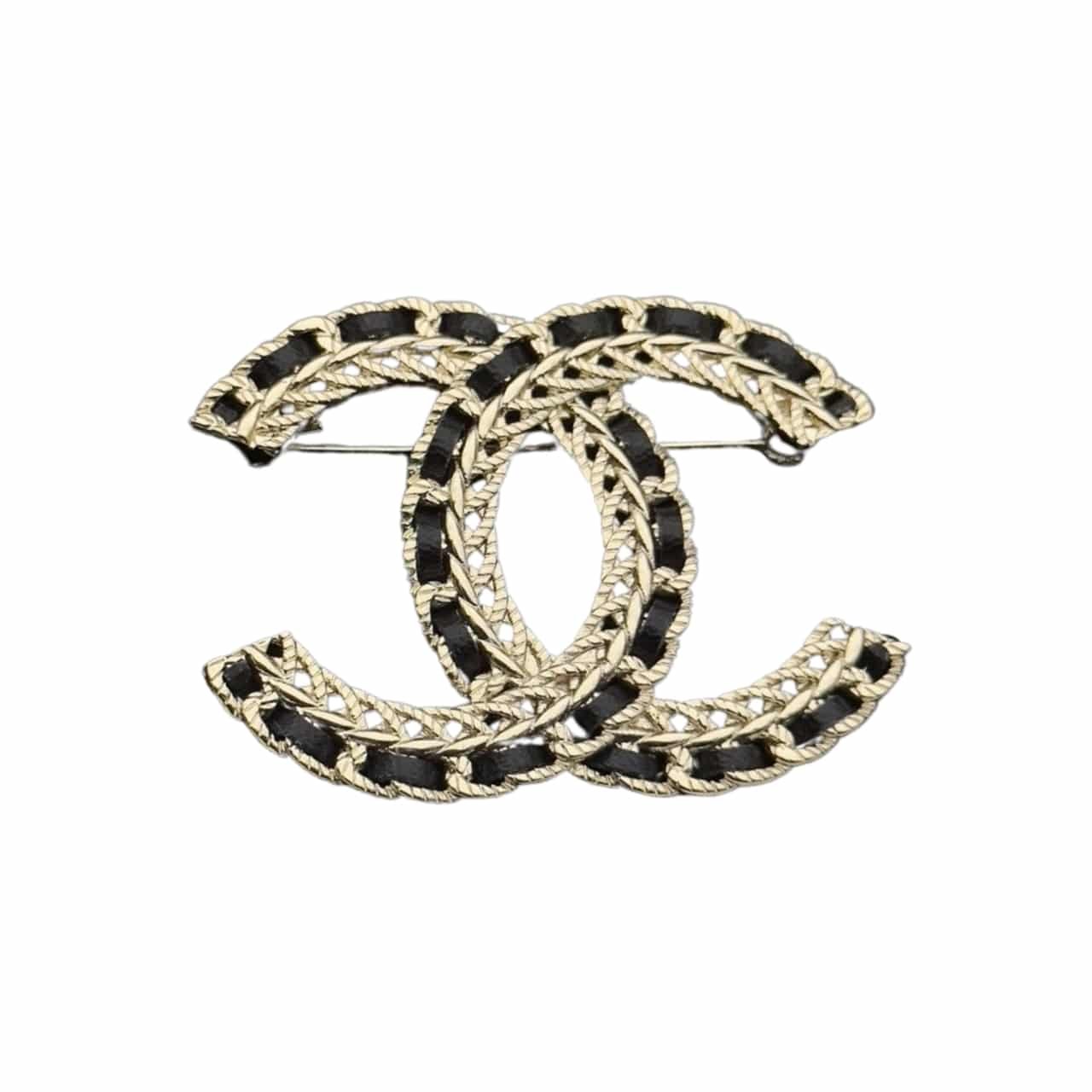 Ch**el Metal And Chain Double C Brooch
