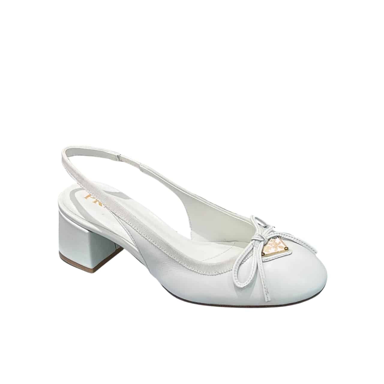 Pra*a Triangle Logo Bow Slingback Pump In White
