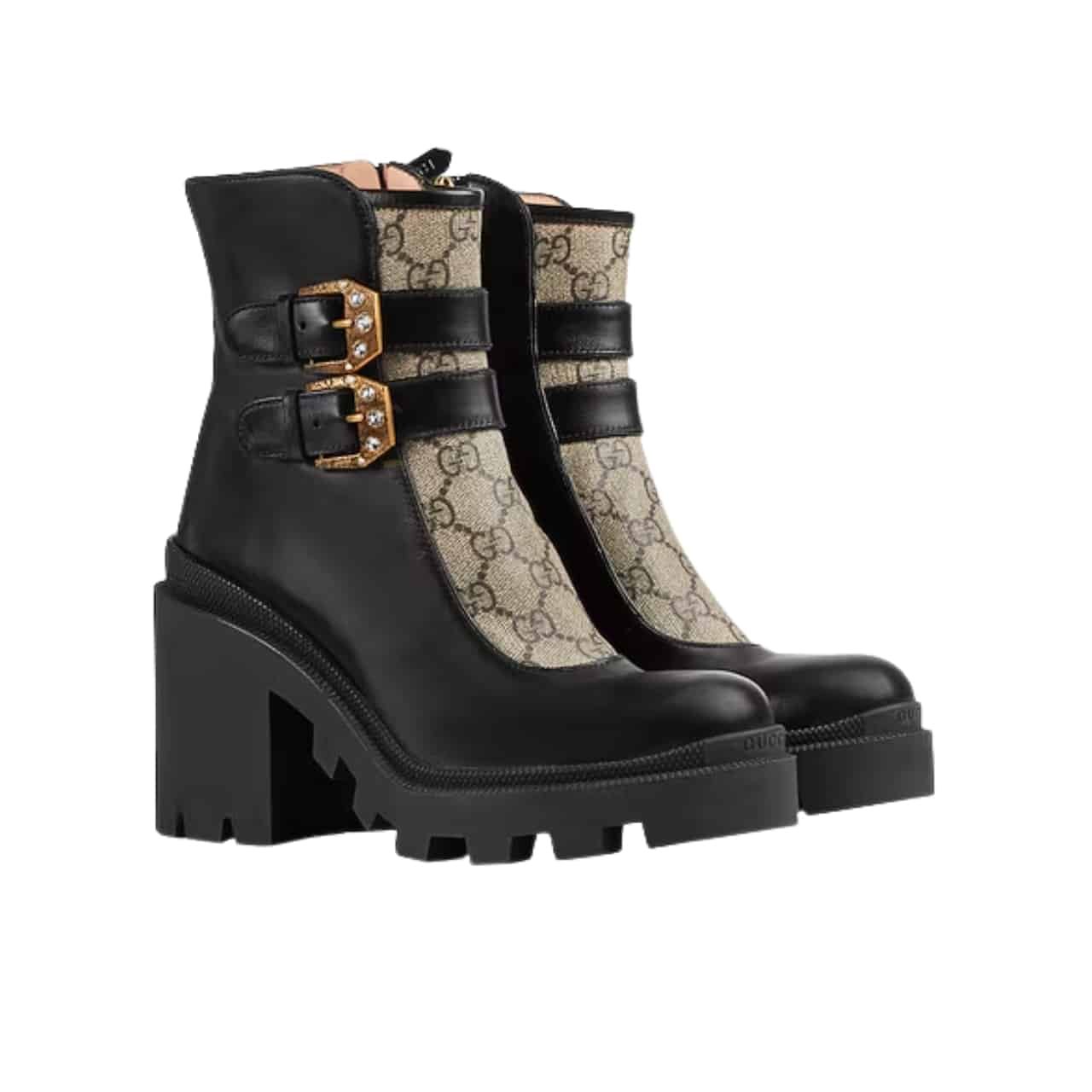 Gvc*1 Women’s Gg Ankle Boot With Buckles Black And Beige 701100Uvv201182