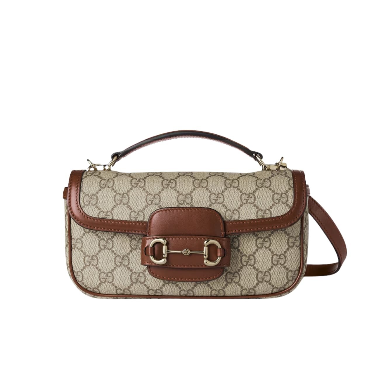 Gvc*1 Horsebit 1955 Small Top Handle Bag Beige And Brown 22Cm