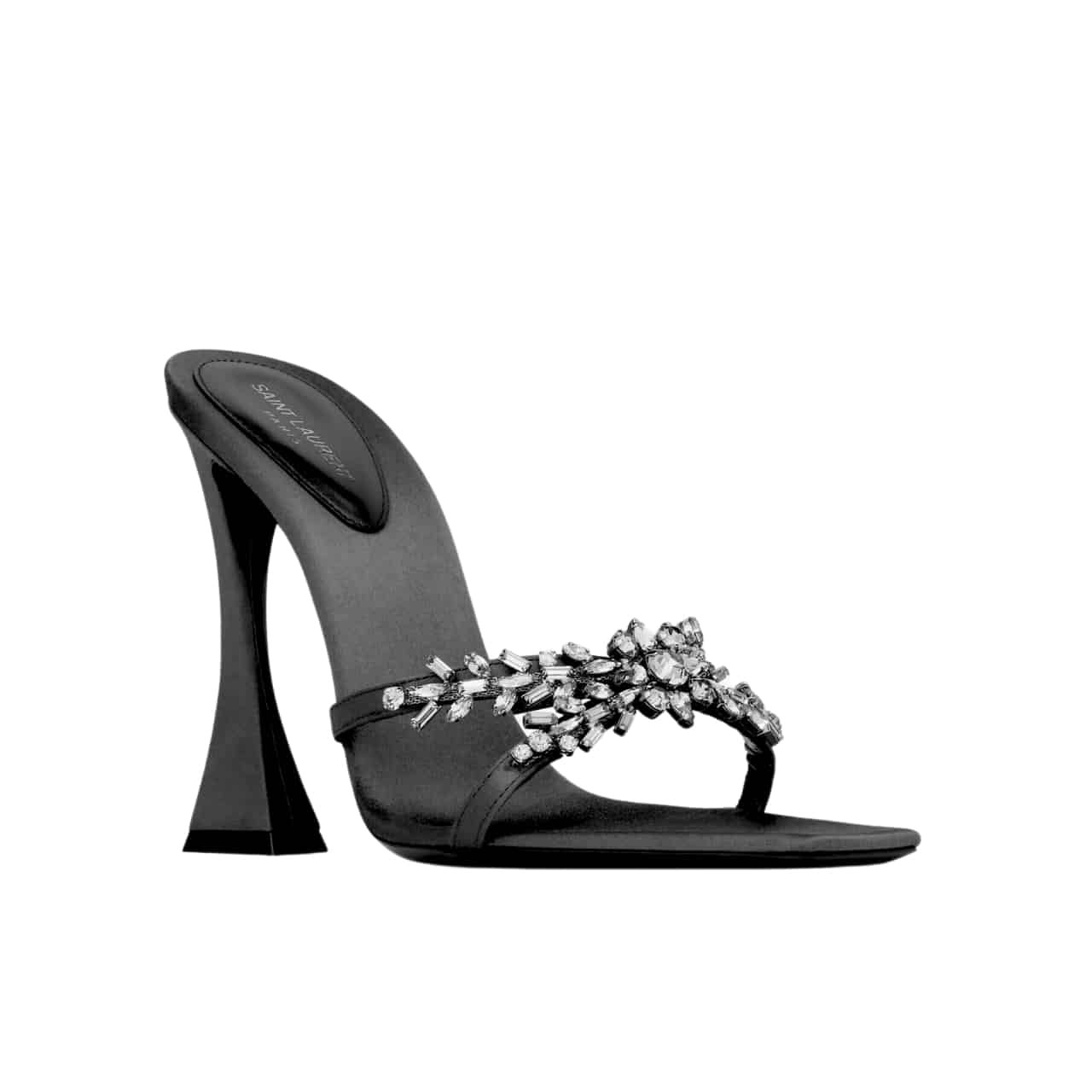 Sa1nt Lau*nt Liz Mules In Satin And Rhinestones Black