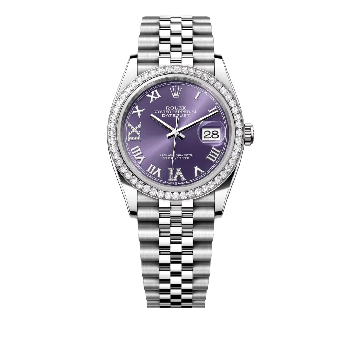R01ex Datejust 36 Aubergine D1am0nd Dial Oyster Watch In Purple 126284Rbr