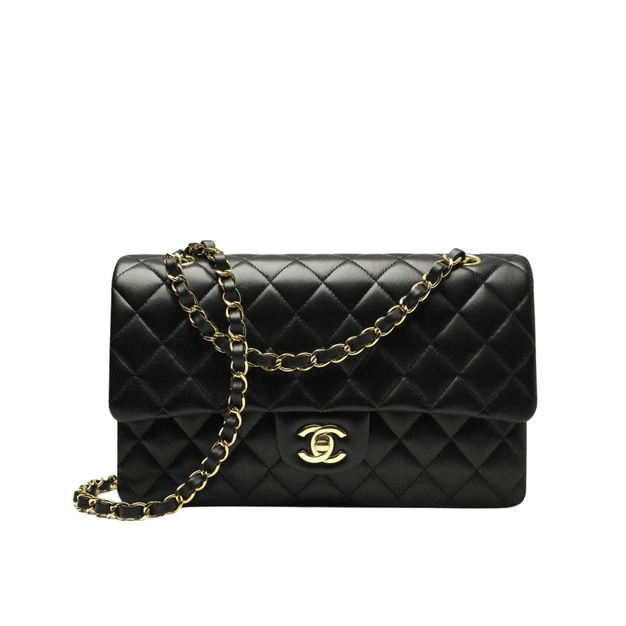 Ch**el Classic 11.12 Handbag Gold Tone Metal Black 25Cm A01112 Y01295 94305