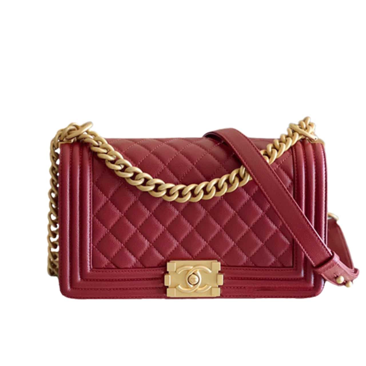 Ch**el Medium Boy Caviar Handbags Red 25Cm