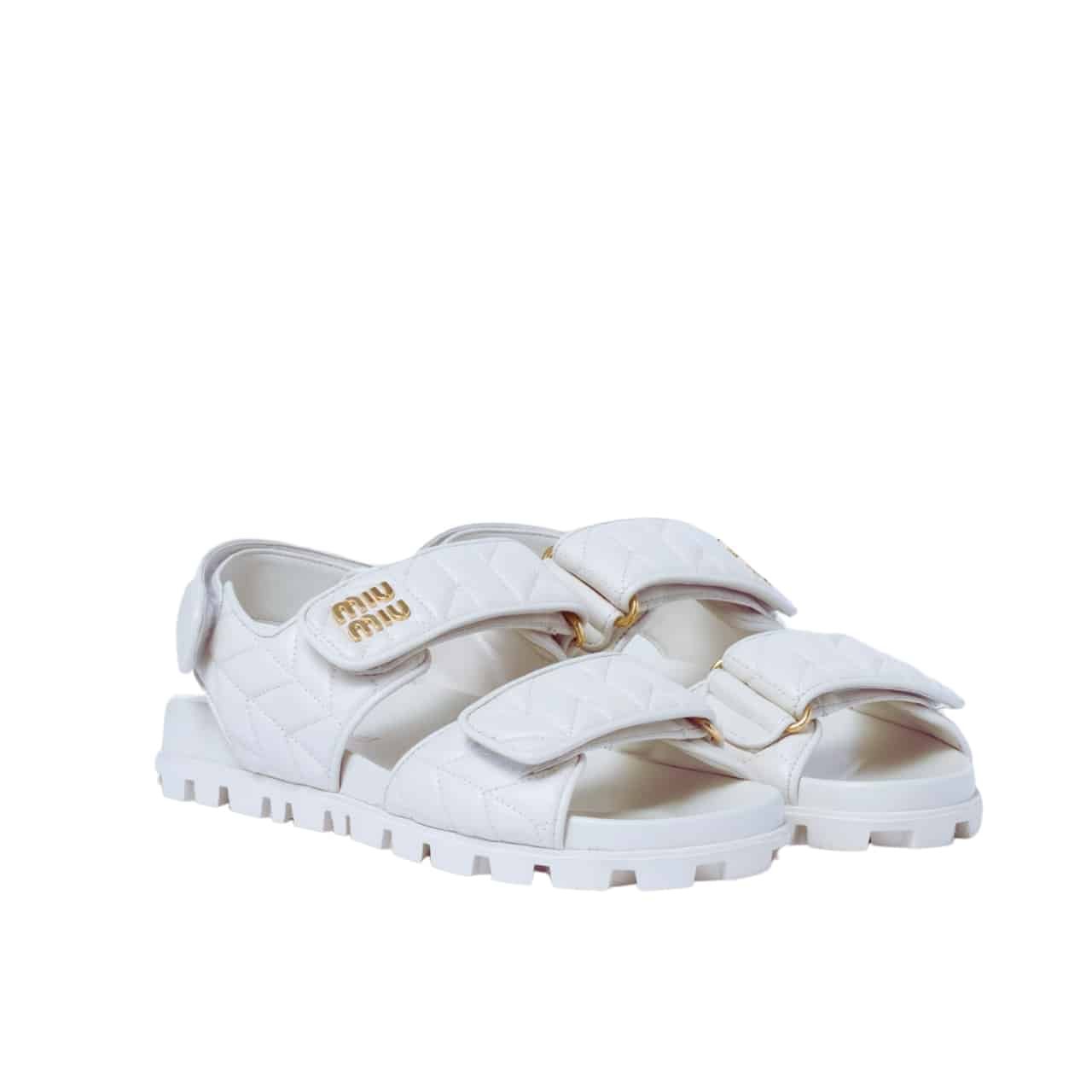 M1um1u Sporty Matelasse Nappa Leather Sandals White 5X135E 88T F0009 F 010