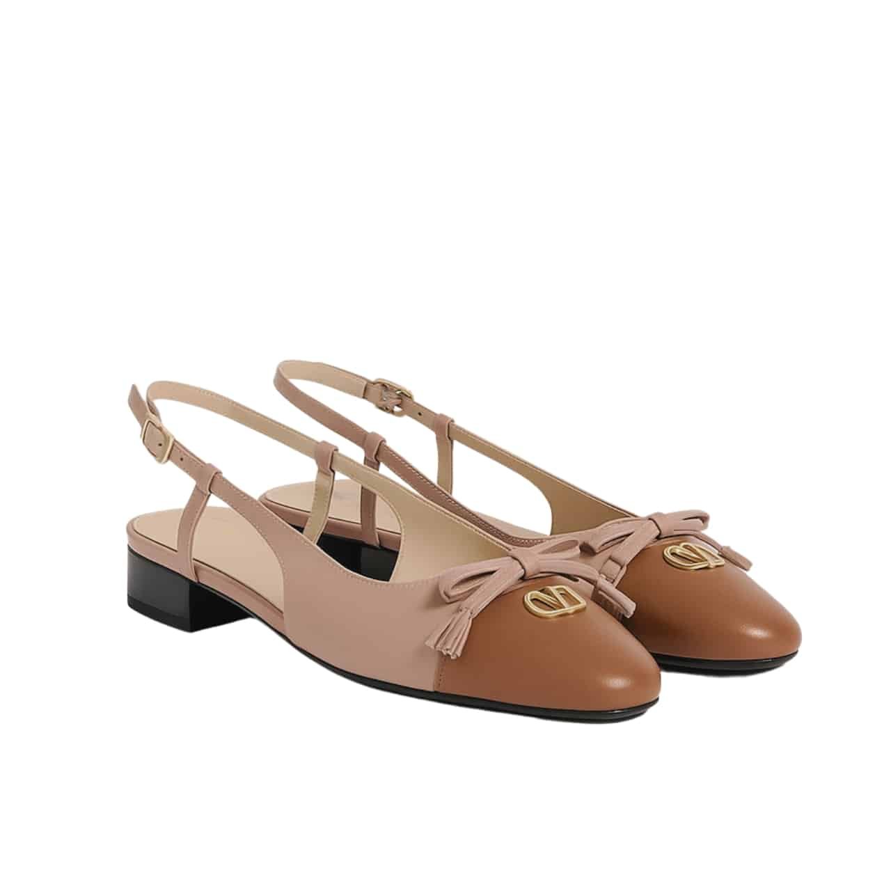 Va1e*ntin0 Garavani Valet Du Roi Slingback Ballerina Rose And Brown