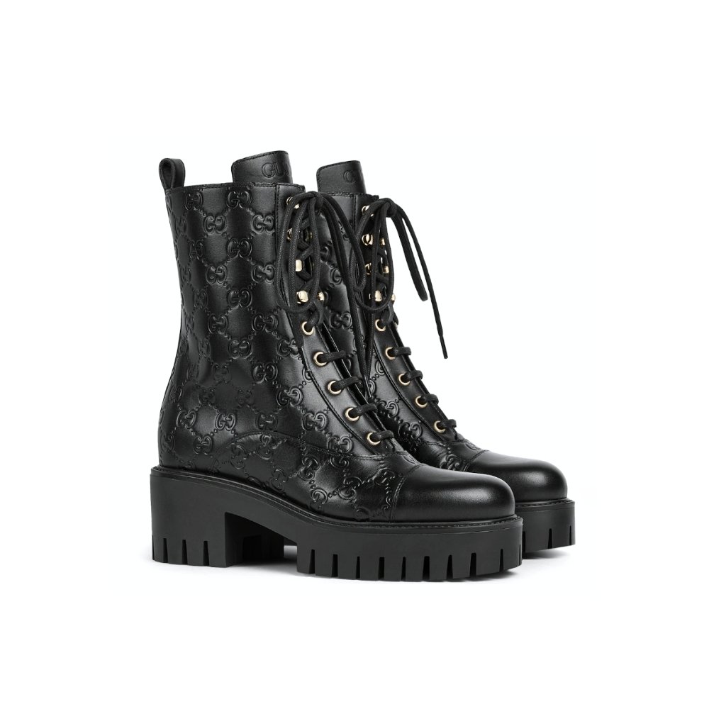 Gvc*1 Women Lace Up Ankle Boot With Gg Black Leather 840739 Aae5Q 1000