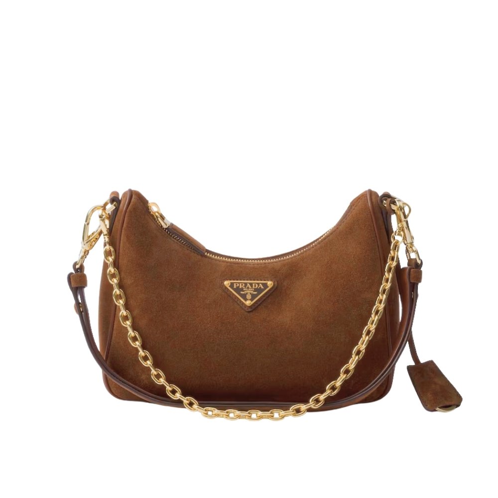 Pra*a Re Edition Mini Suede Bag Dark Brown 28Cm 1Bc204 2C4S F0324 V Qoo