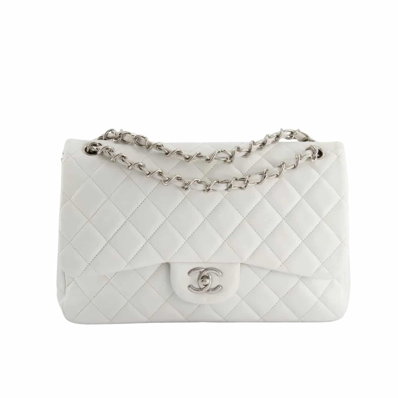 Ch**el Classic Double Flap Bag White Silver Hardware 25Cm