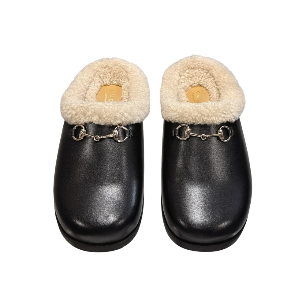 Gvc*1 Women Mule With Horsebit Black Leather