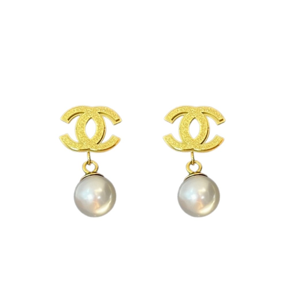 Ch**el Cc Faux Pearl Drop Earrings With Gold