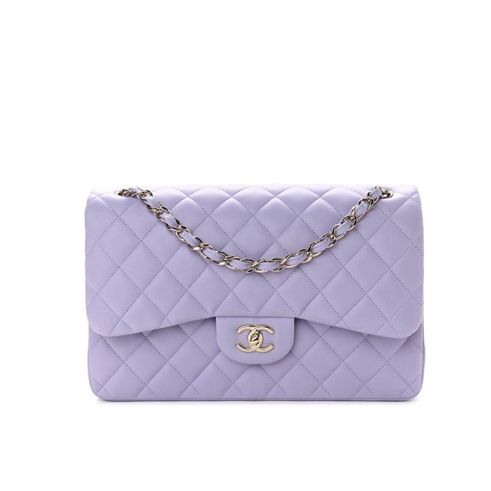 Ch**el Medium Classic Double Flap Purple Gold Hardware 25Cm