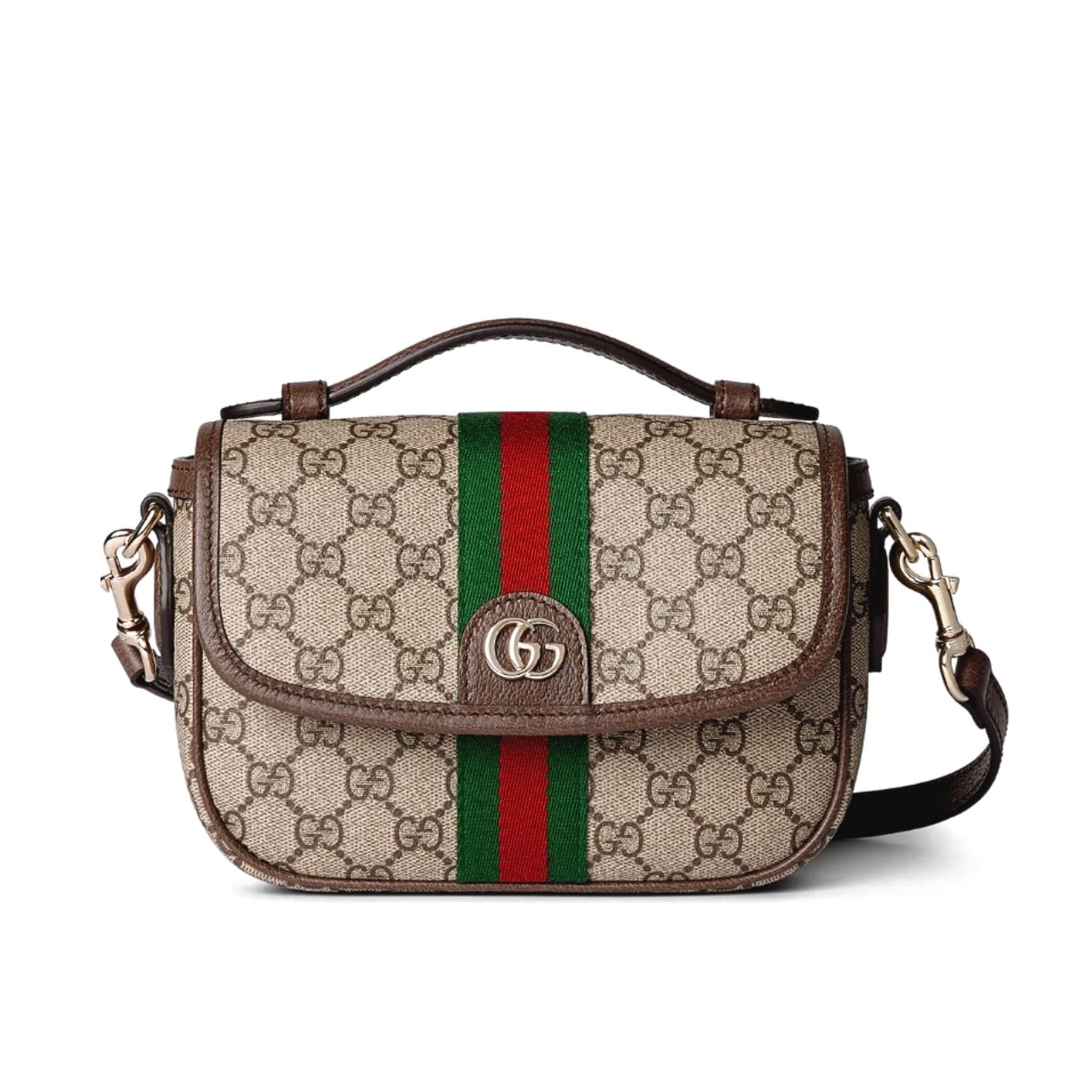 Gvc*1 Ophidia Small Top Handle Bag Beige And Dark Brown 20Cm ‎836843 Fae0J 9867