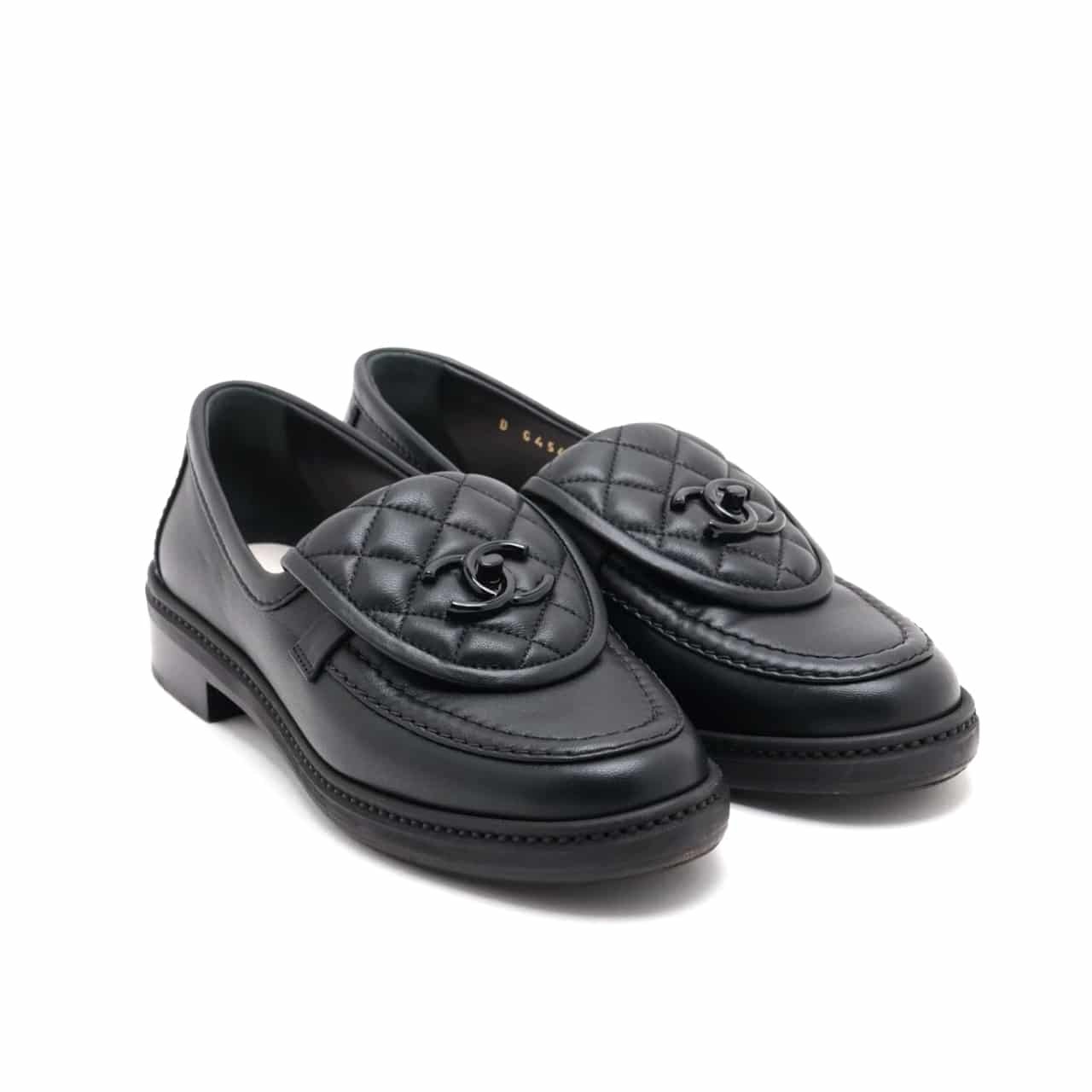 Ch**el Cc Nib Turnlock Moccasins Flat Loafers Black