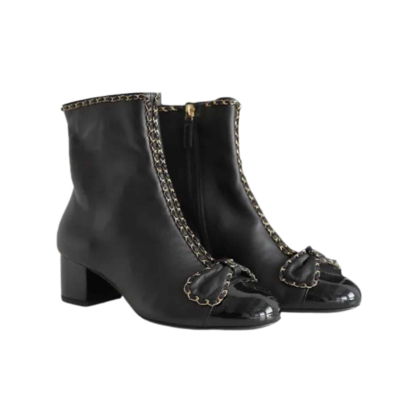 Ch**el Ribbon Chain Boots Black G45899 B17974 94305