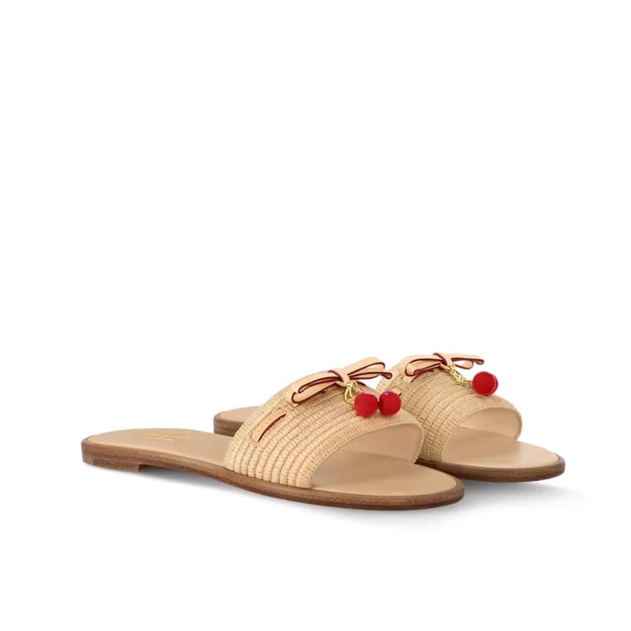 L0vis Vvtt0n X Takashi Murakami Lily Flat Mule Raffia Beige 1Ahlrn