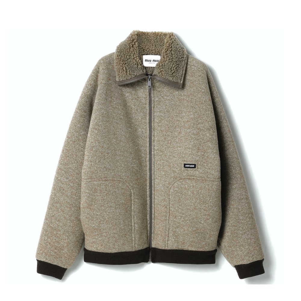 M1um1u Cotton Fleece Zipper Blouson Jacket Beige Ml1369 17I1 F0065 S Ooo